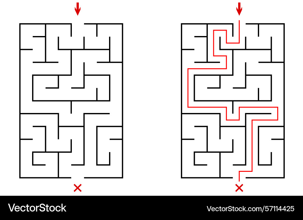 Vertical rectangular labyrinth with entry Vertical rectangular labyrinth with entry vector image