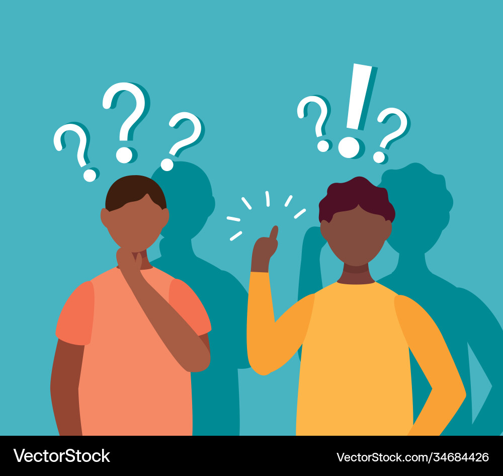 Afro men doubting with question marks vector image