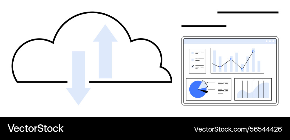 Cloud data transfer with dashboard displaying Cloud data transfer with dashboard displaying vector image
