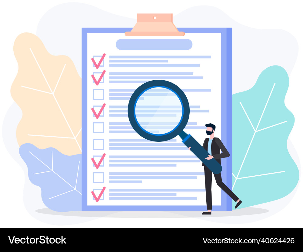 Man studying to do list with magnifier person Man studying to do list with magnifier person vector image