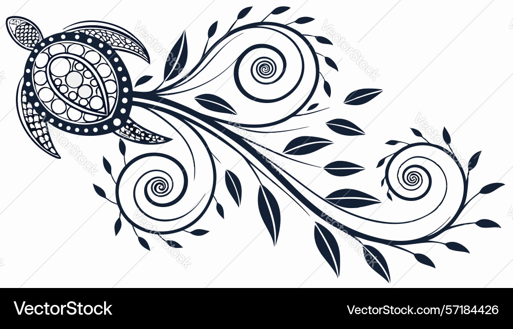 Ornate sea turtle swirl with intricate shell Vector Image