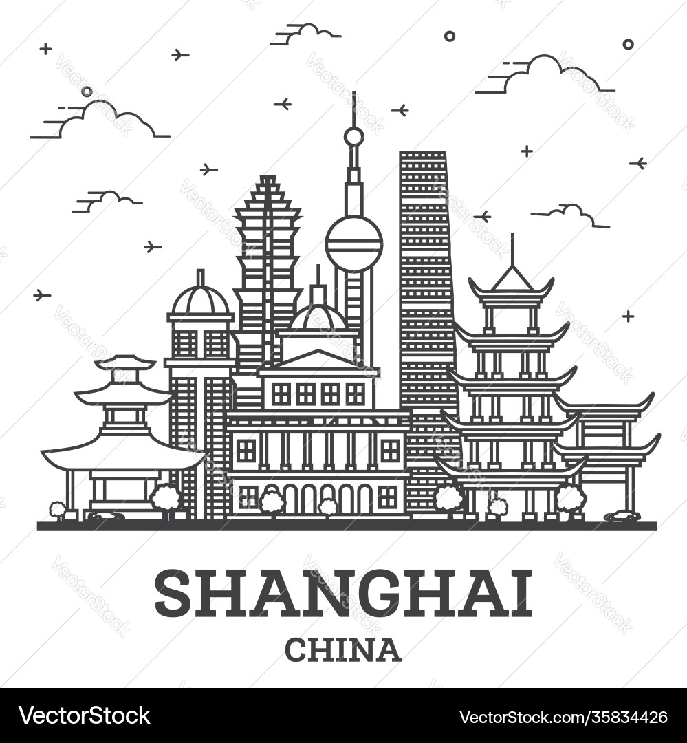 Outline shanghai china city skyline with historic Outline shanghai china city skyline with historic vector image