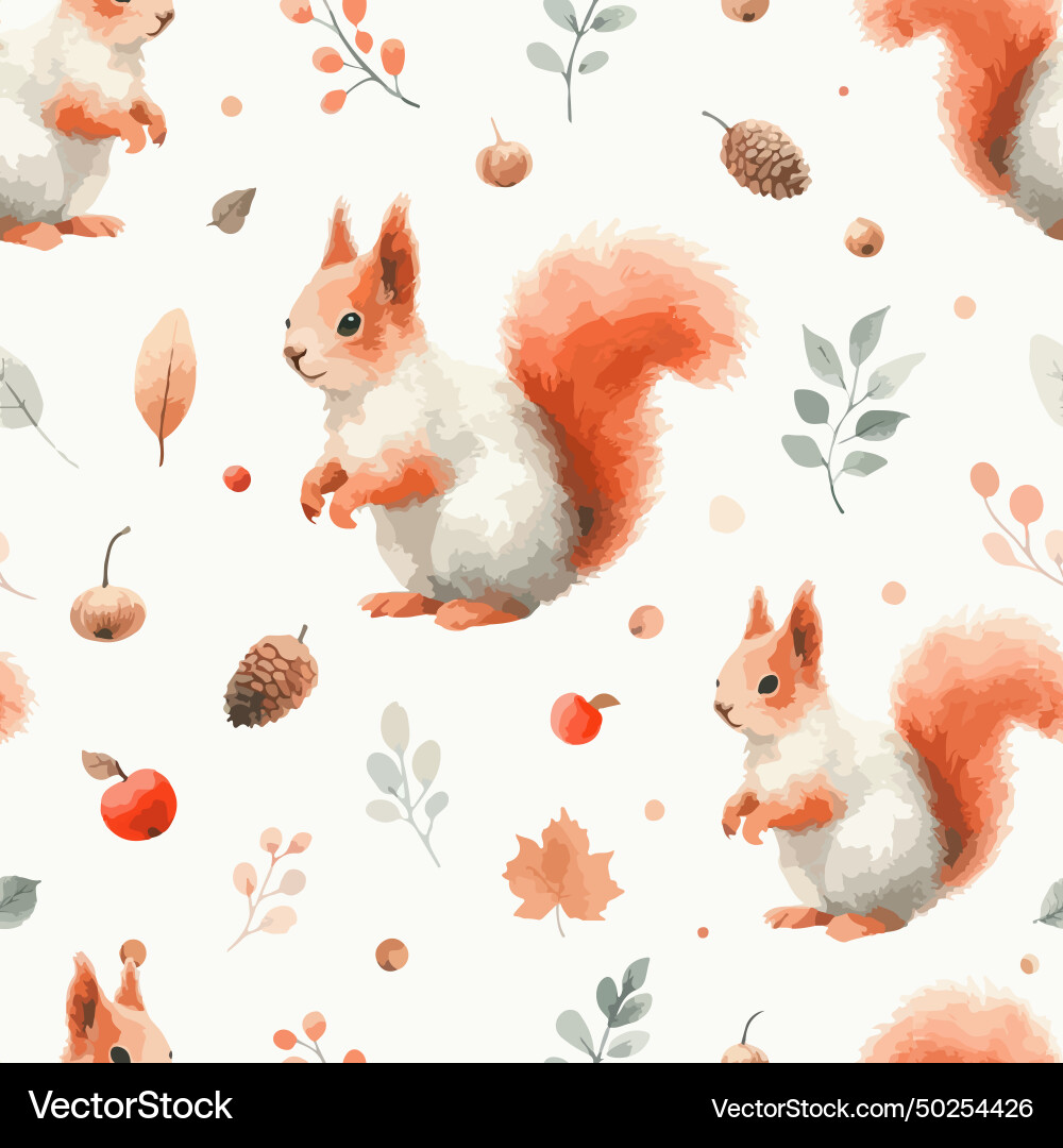 Seamless pattern with cute squirrel hand drawn Vector Image