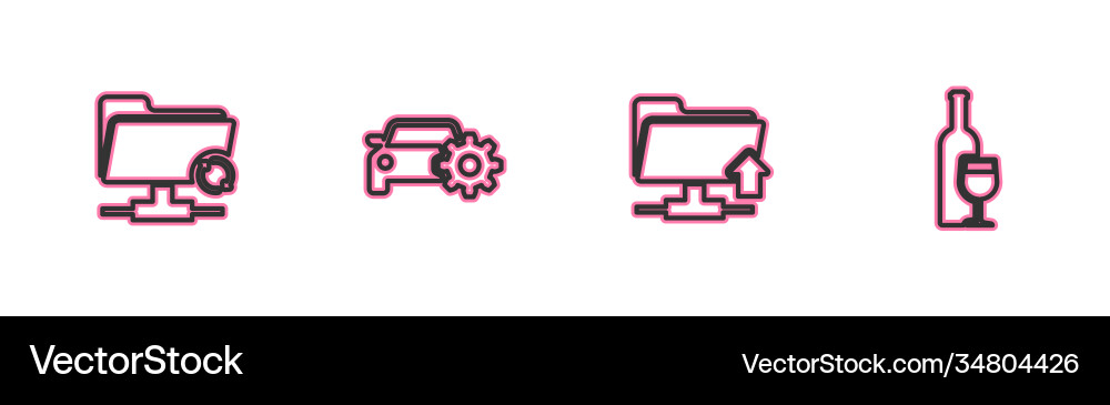 Set line ftp sync refresh folder upload car Set line ftp sync refresh folder upload car vector image