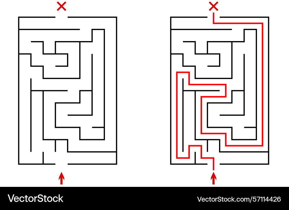 Vertical rectangular labyrinth with entry Vector Image
