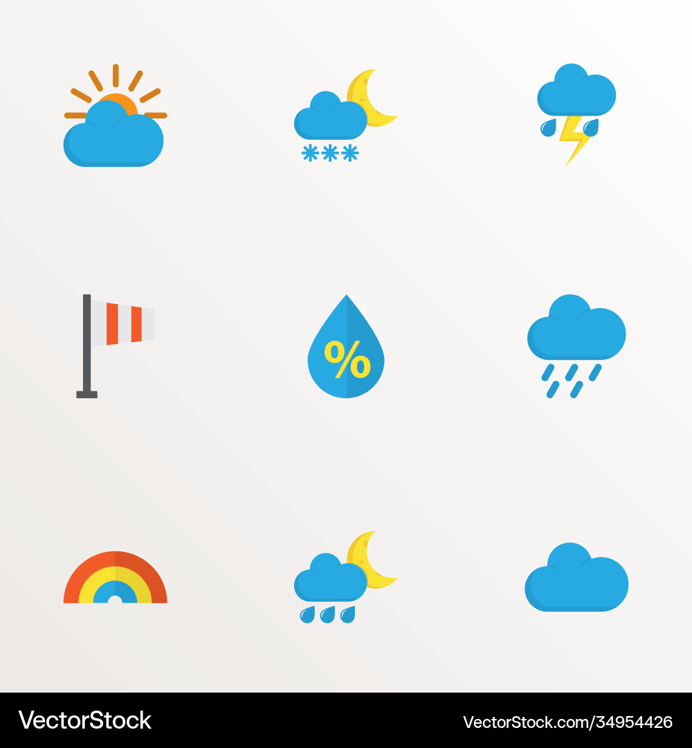 Weather icons flat style set with flag cloudy Weather icons flat style set with flag cloudy vector image