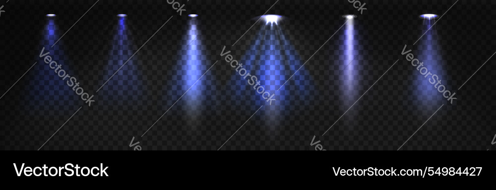 Blue spotlight beams set on transparent background Blue spotlight beams set on transparent background vector image