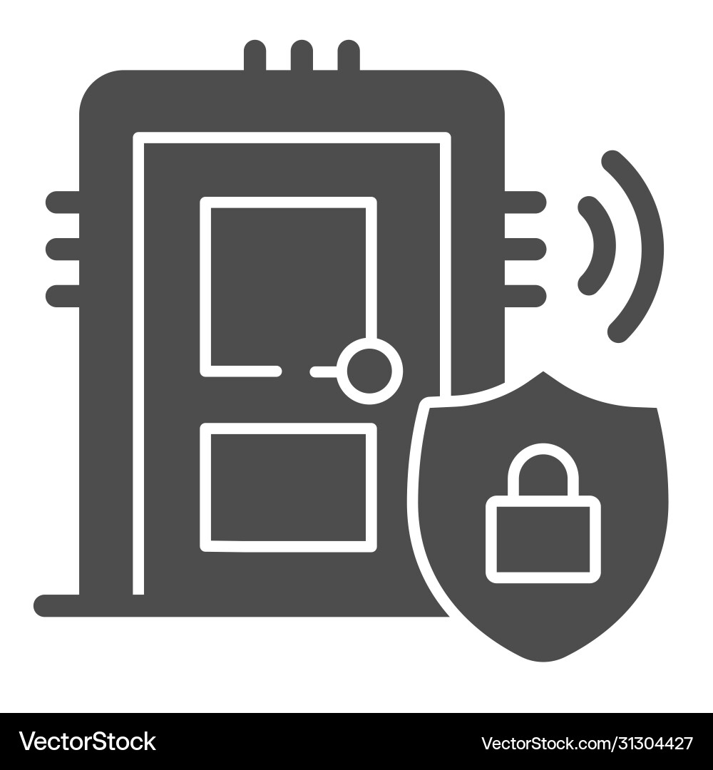 Door with secure lock on emblem solid icon smart Door with secure lock on emblem solid icon smart vector image