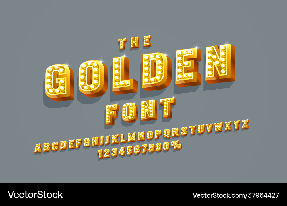 Golden font set collection letters and numbers Vector Image