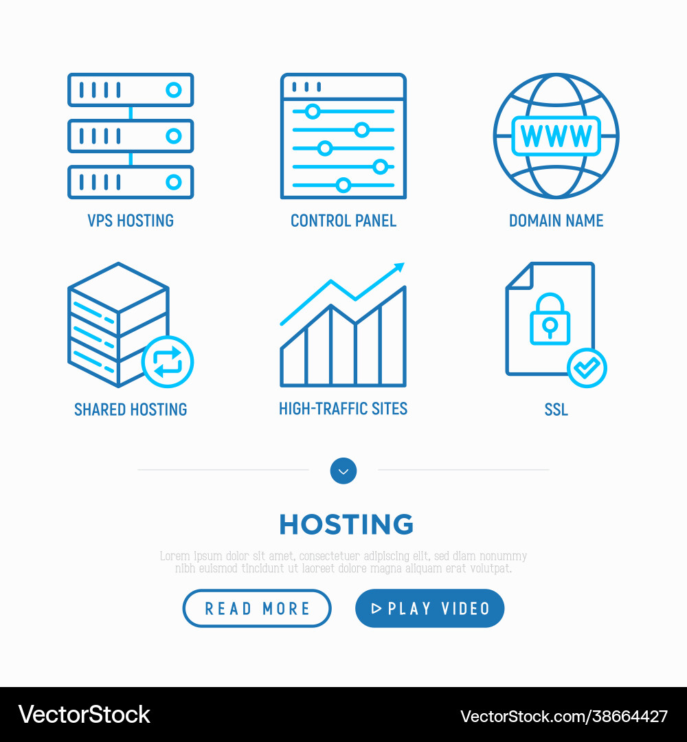Hosting thin line icons set vps domain name vector image