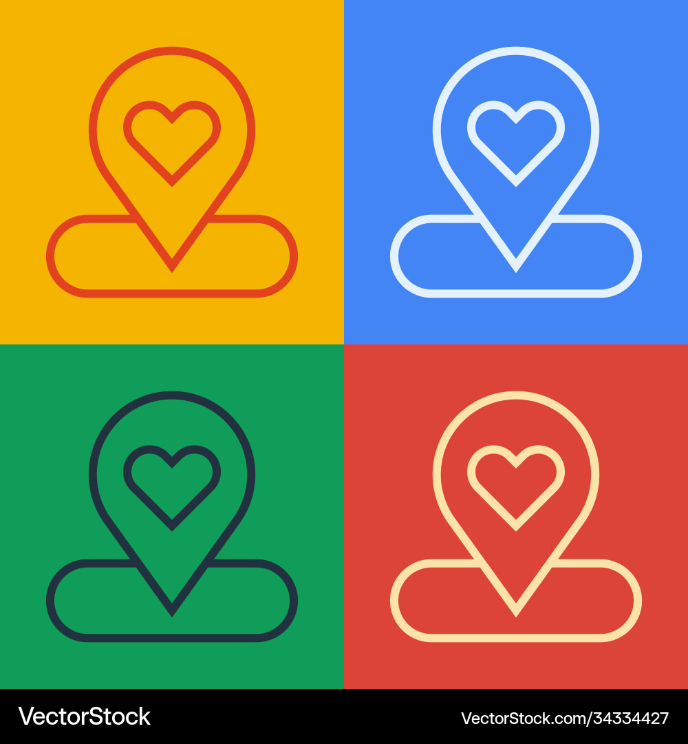 Pop art line map pointer with heart icon isolated Vector Image