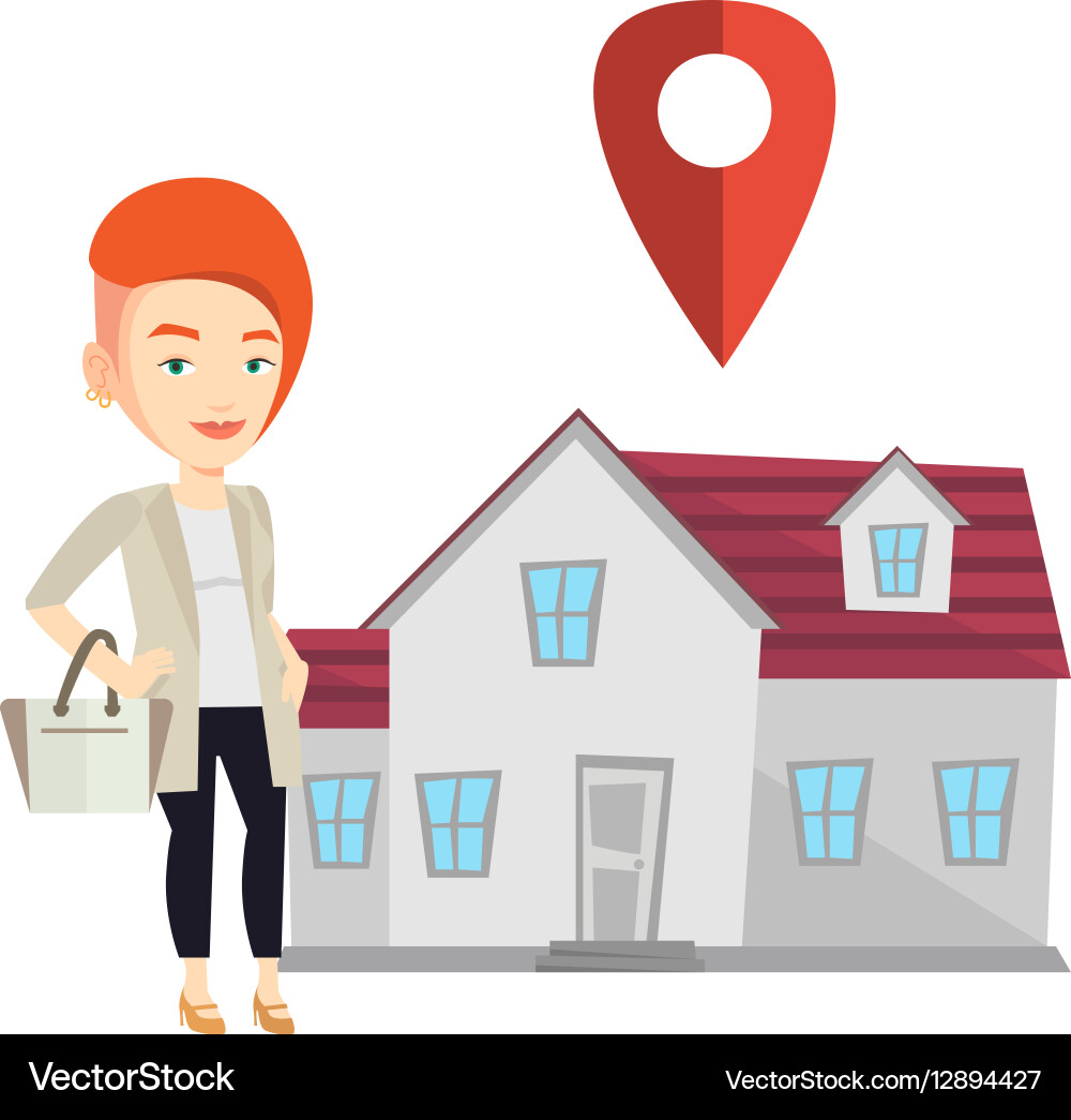 Realtor on background of house with map pointer vector image