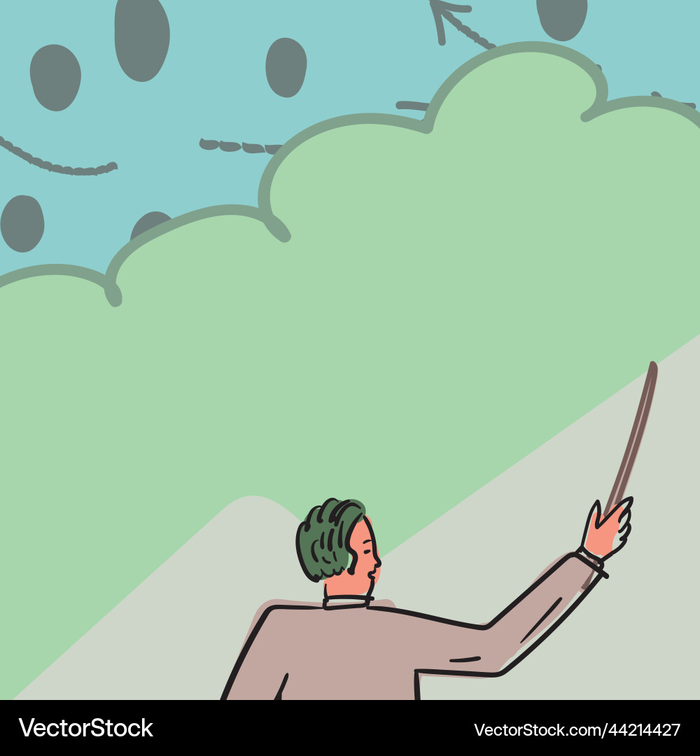 School instructor drawing pointing stick on empty School instructor drawing pointing stick on empty Vector Image