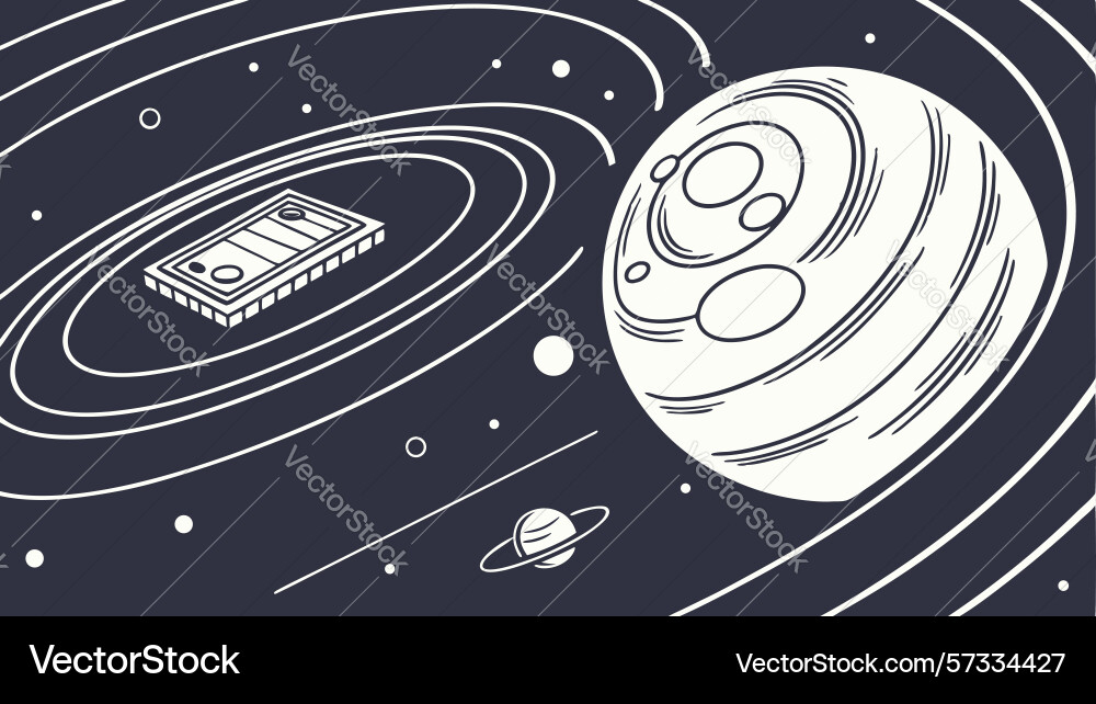 Sci-fi planet with integrated microchip in outer vector image