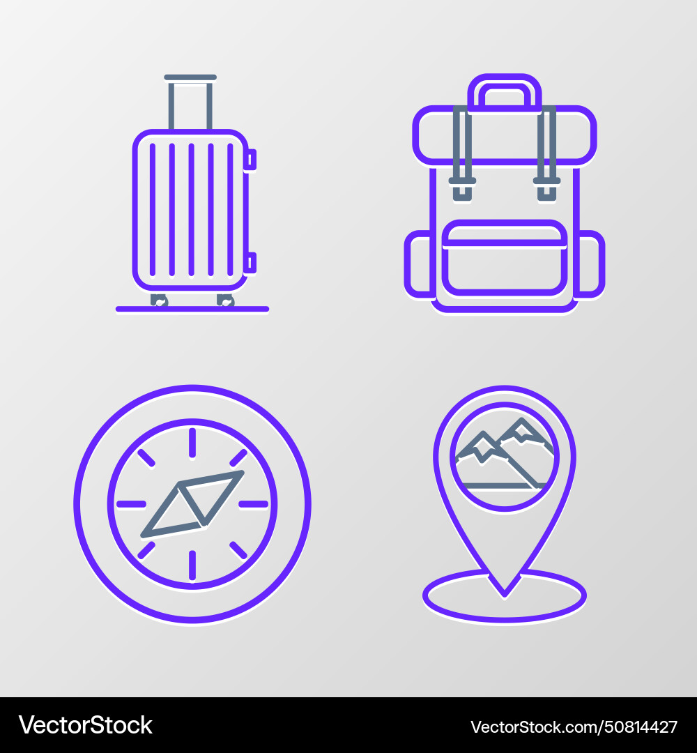 Set line map pointer with mountain compass hiking Set line map pointer with mountain compass hiking vector image
