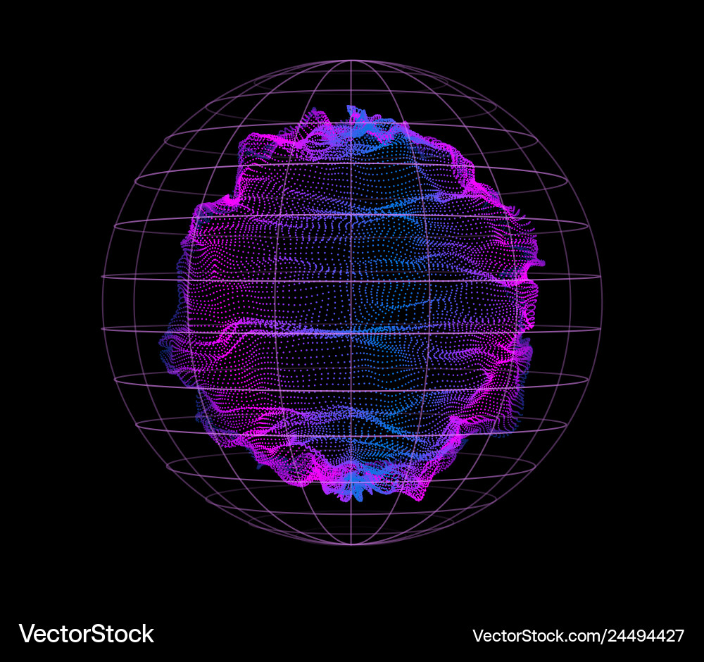 Sphere from particles wave nodes 3d sea flow Vector Image