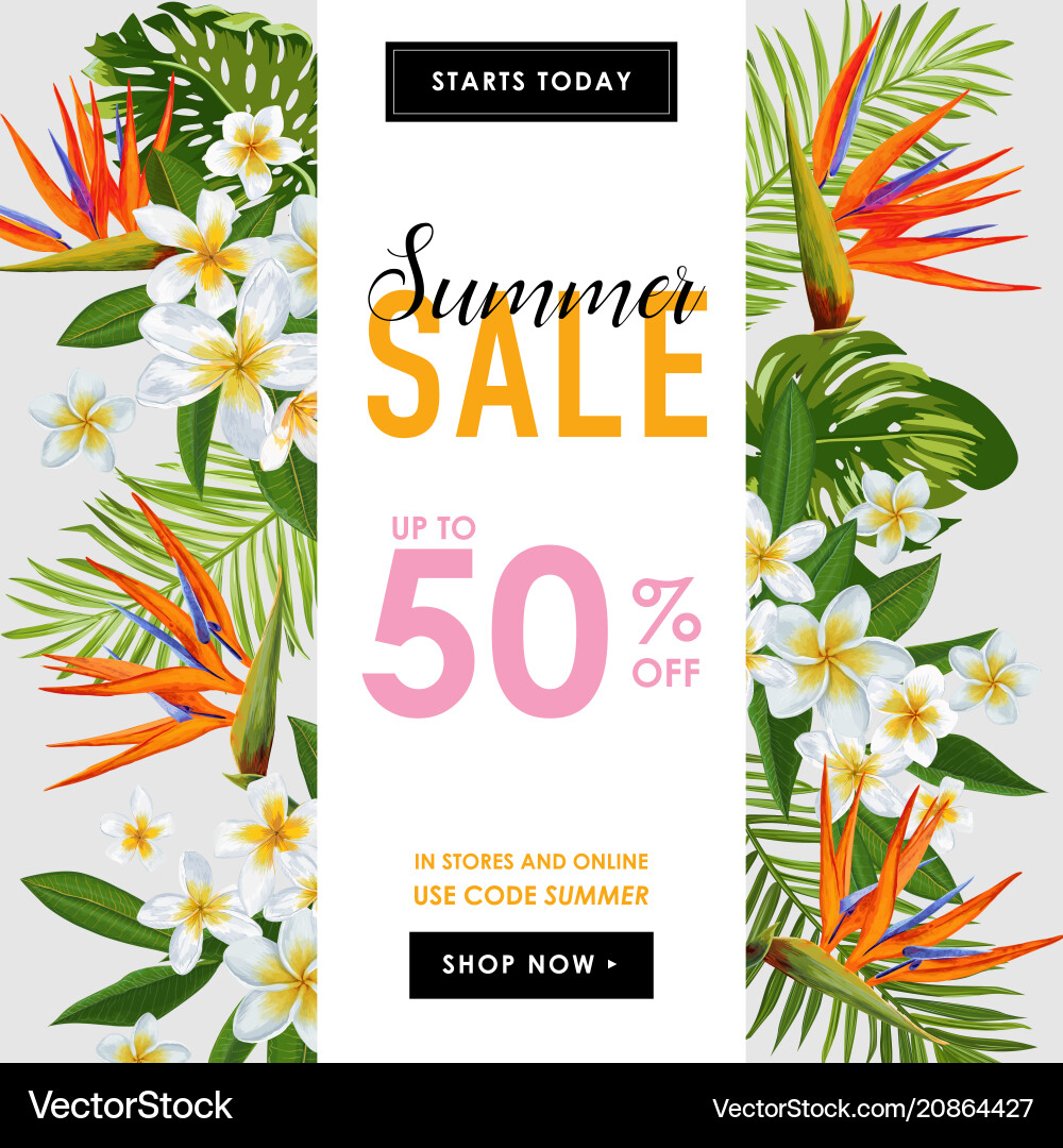 Tropical Summer Sale Banner Vector Image