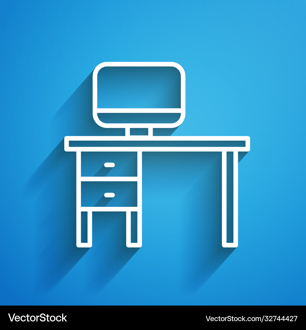 White line computer monitor and desk icon isolated White line computer monitor and desk icon isolated vector image