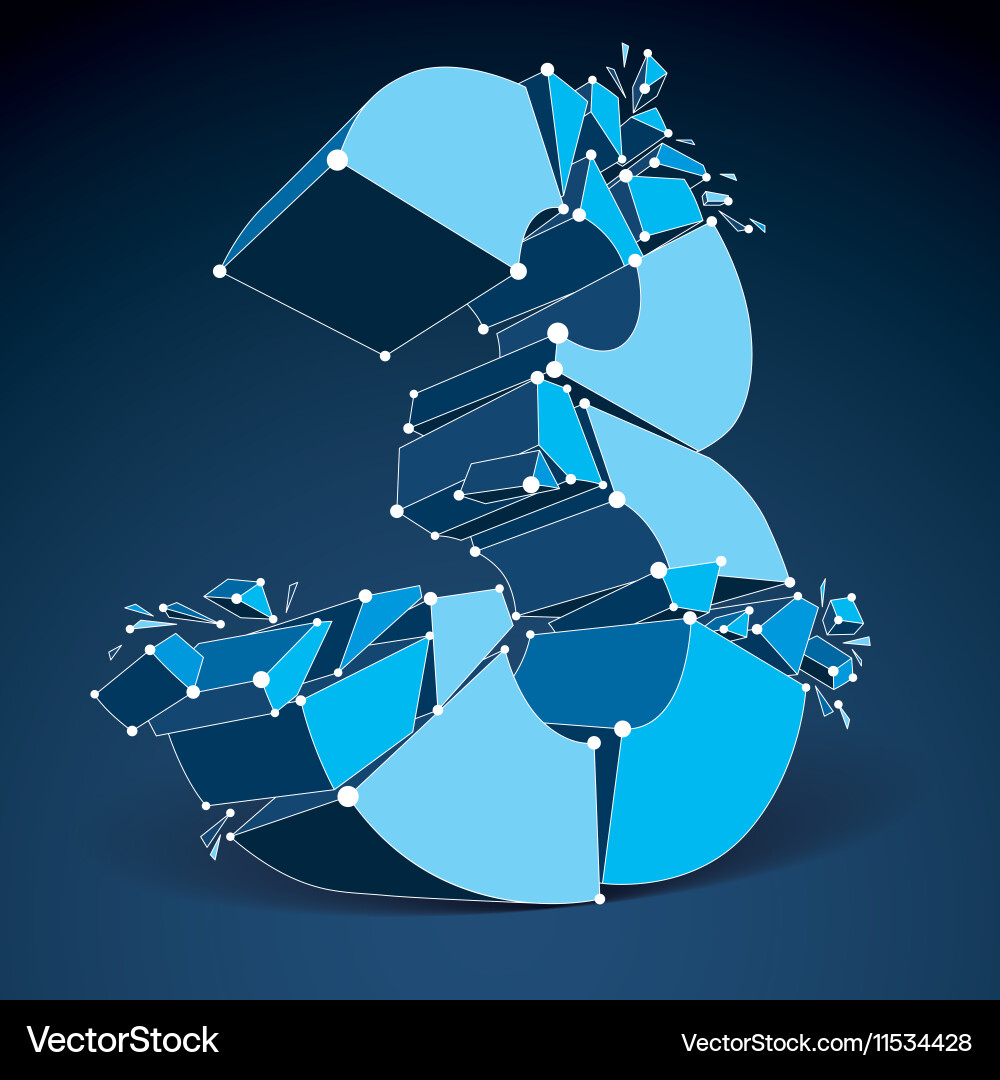 Abstract 3d faceted number 3 with connected lines vector image