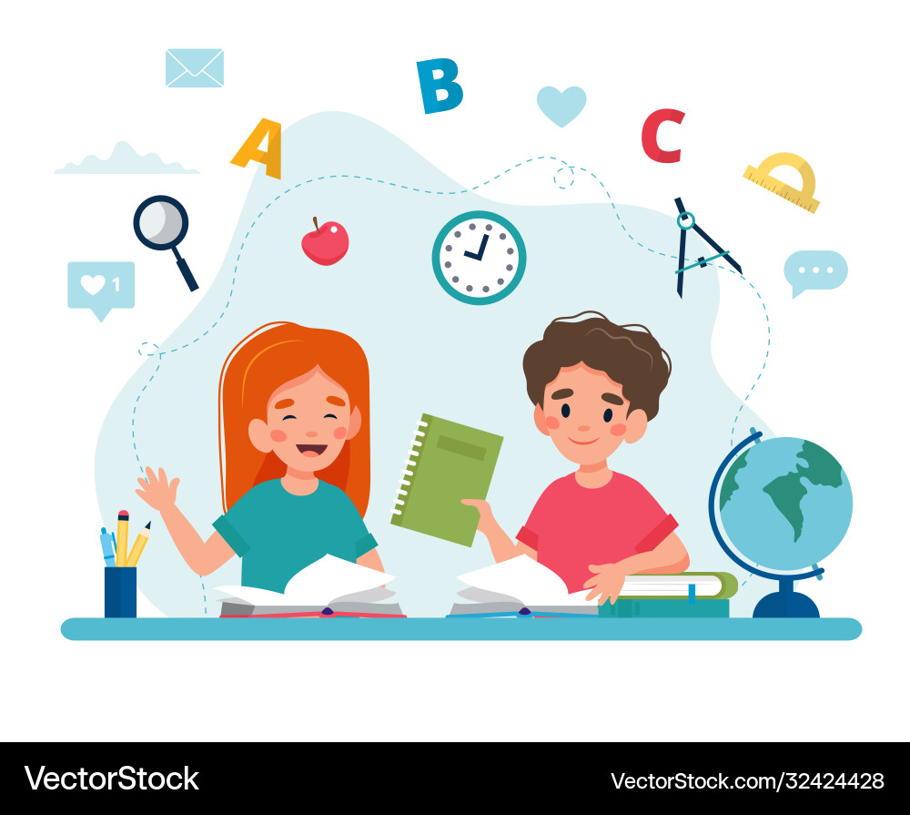 Children in class reading back to school concept Children in class reading back to school concept Vector Image