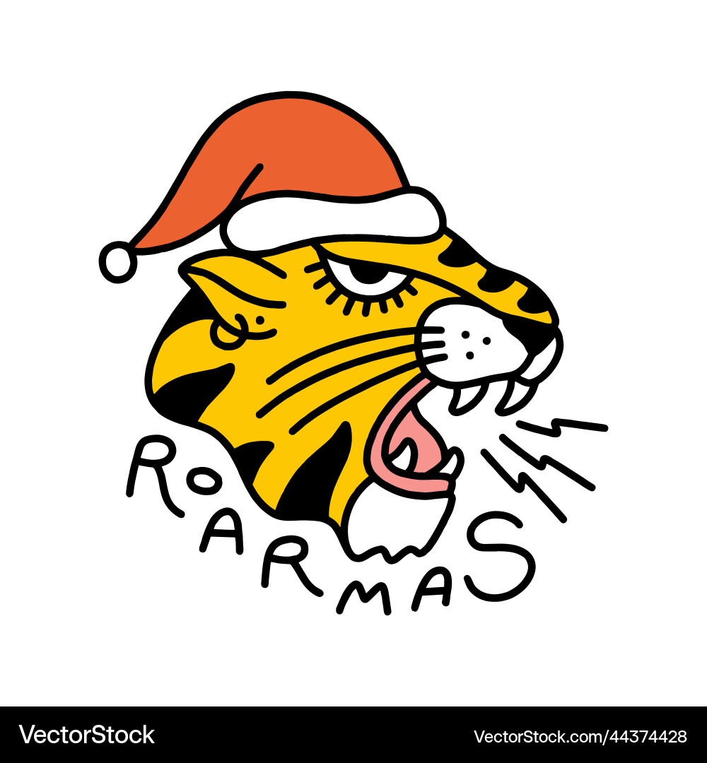 Roaring Christmas Tiger Face vector image