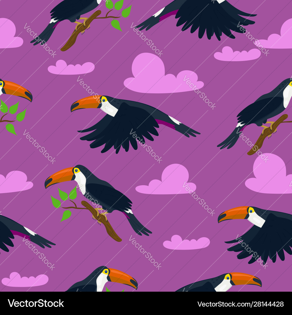 Seamless pattern with toucans and clouds Seamless pattern with toucans and clouds Vector Image
