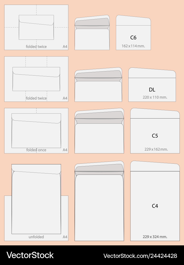 Sizes of envelopes c4 c5 c6 dl vector image