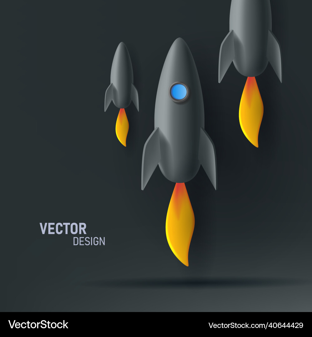 3d of reocket flying up with flame 3d of reocket flying up with flame vector image