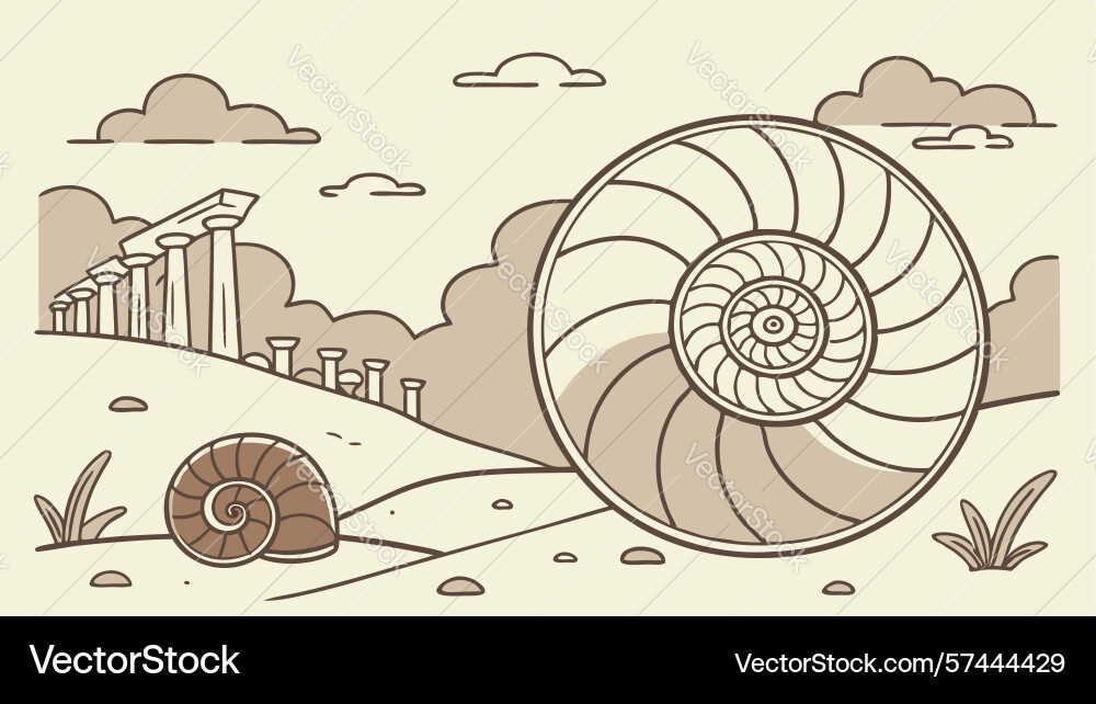 Abstract snail shell in desolate desert landscape vector image
