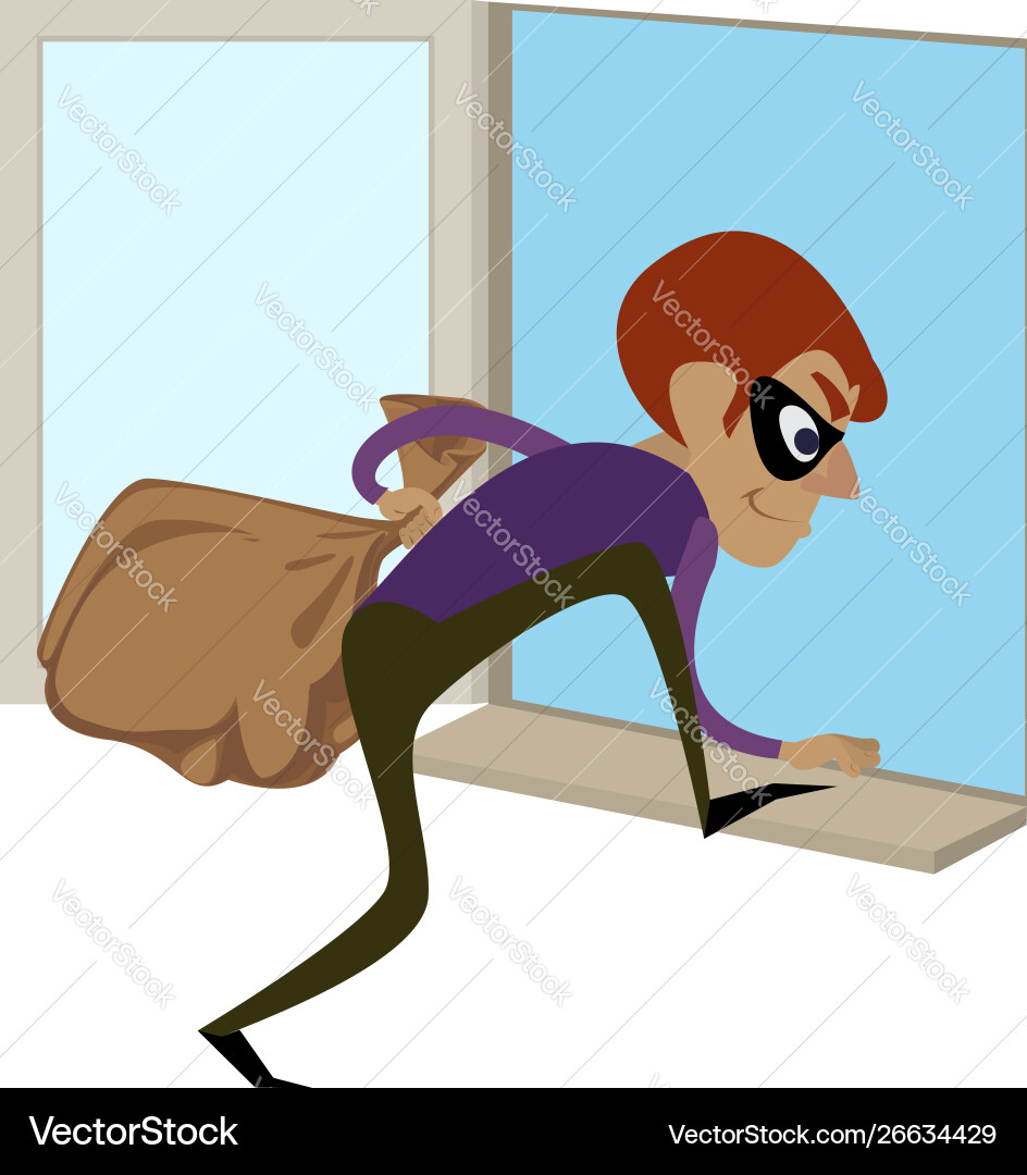 Burglar through window icon cartoon style Burglar through window icon cartoon style vector image