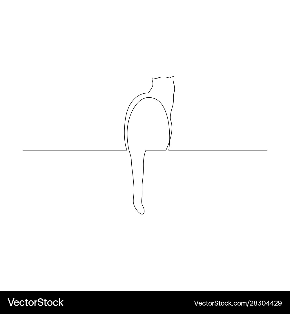 Continuous one line cat sit with its tail dangling vector image