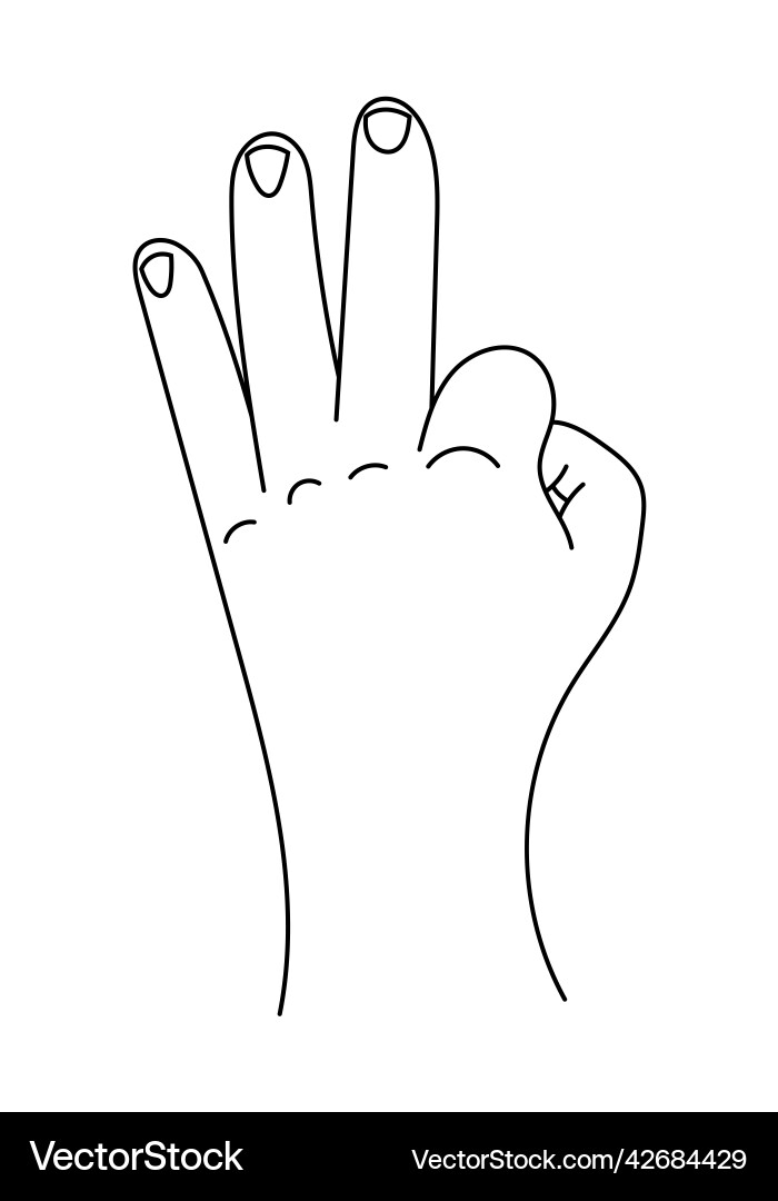Hand showing number three sketch Vector Image