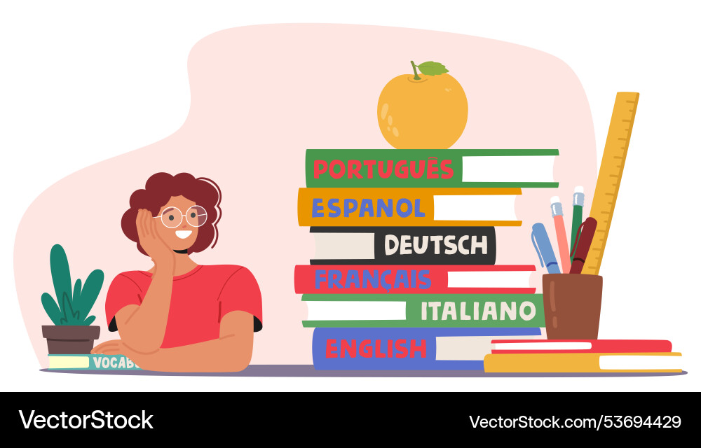 Language Learning Scene with Books Vector Image