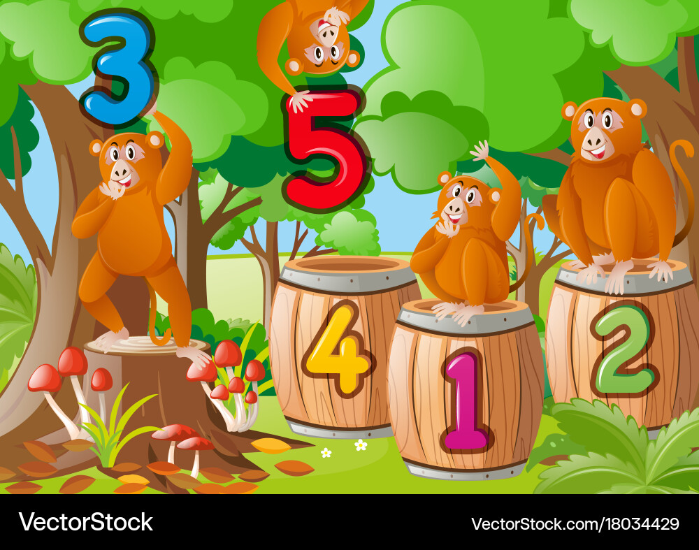 Monkeys and number one to five Vector Image