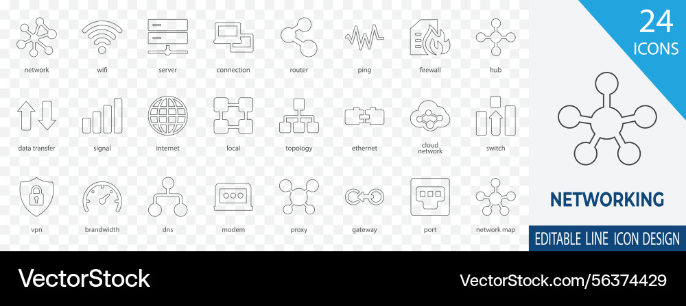 Networking editable line icon set Networking editable line icon set vector image