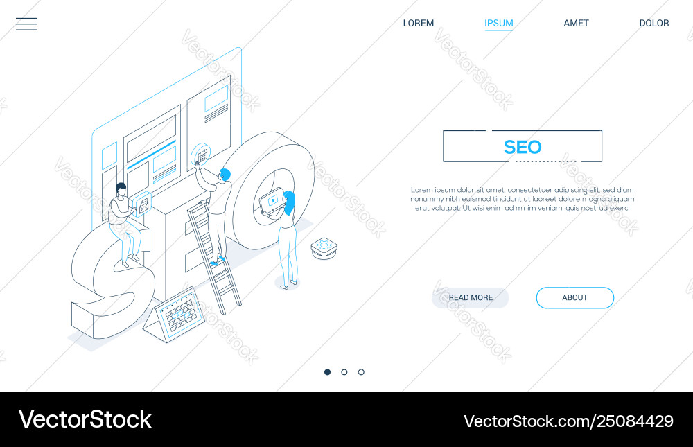 Seo optimization - line design style isometric web Seo optimization - line design style isometric web vector image