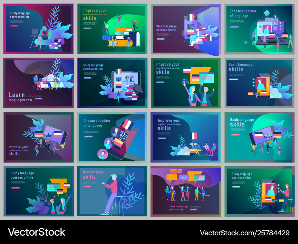 Set landing page templates for online language Set landing page templates for online language vector image