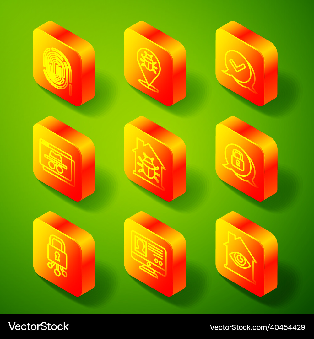 Set line fingerprint system bug check mark Vector Image