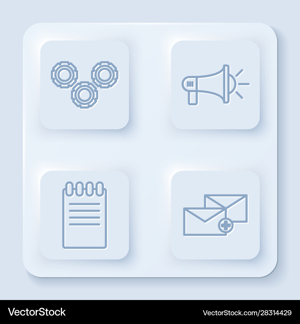 Set line gear megaphone notebook and envelope Vector Image