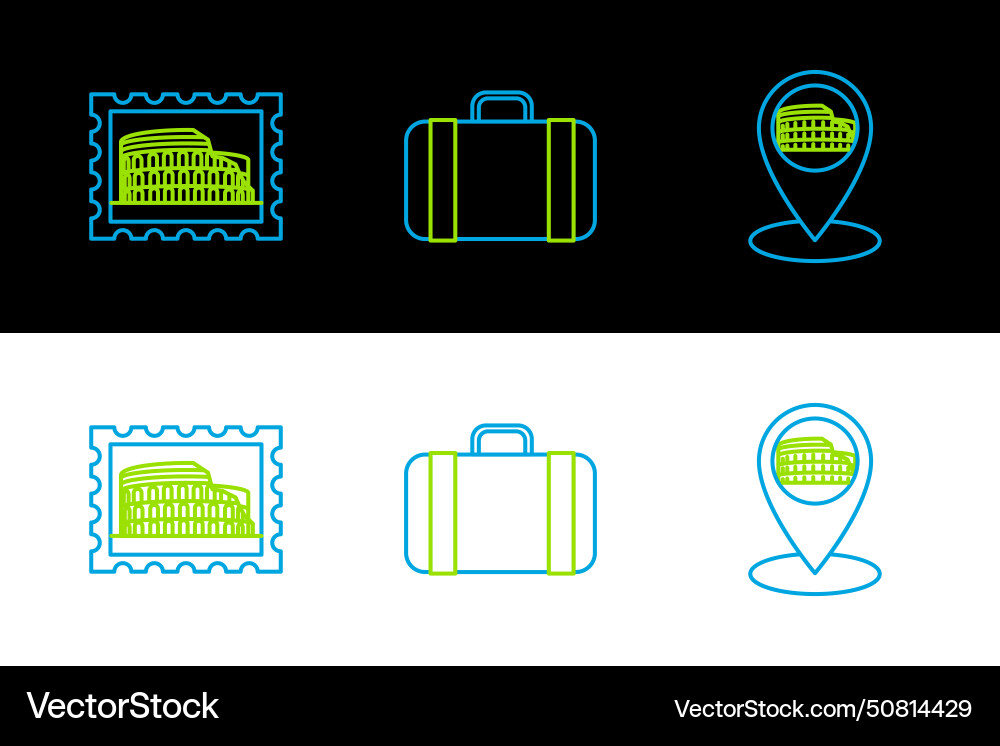 Set line map pointer with coliseum in rome italy Set line map pointer with coliseum in rome italy vector image