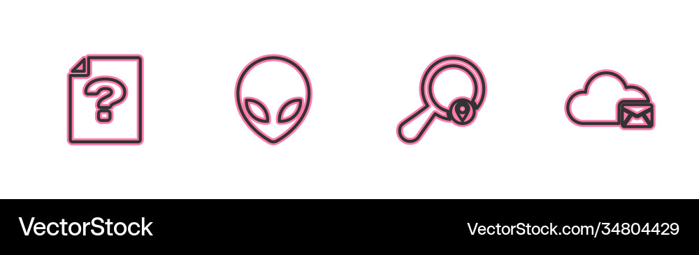 Set line unknown document search location alien Set line unknown document search location alien vector image