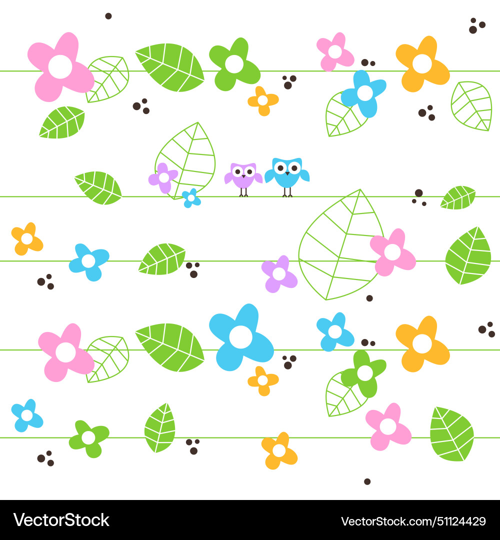 Spring seamless colorful pattern with owls Spring seamless colorful pattern with owls vector image