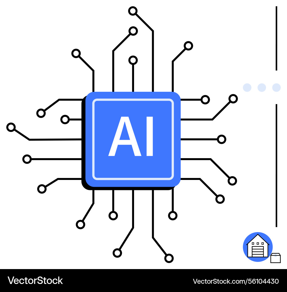 Ai processor chip with interconnected neural lines Ai processor chip with interconnected neural lines vector image