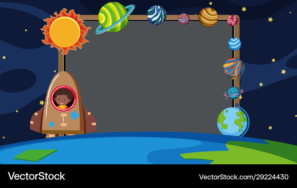 Border template with planets in space background Border template with planets in space background vector image