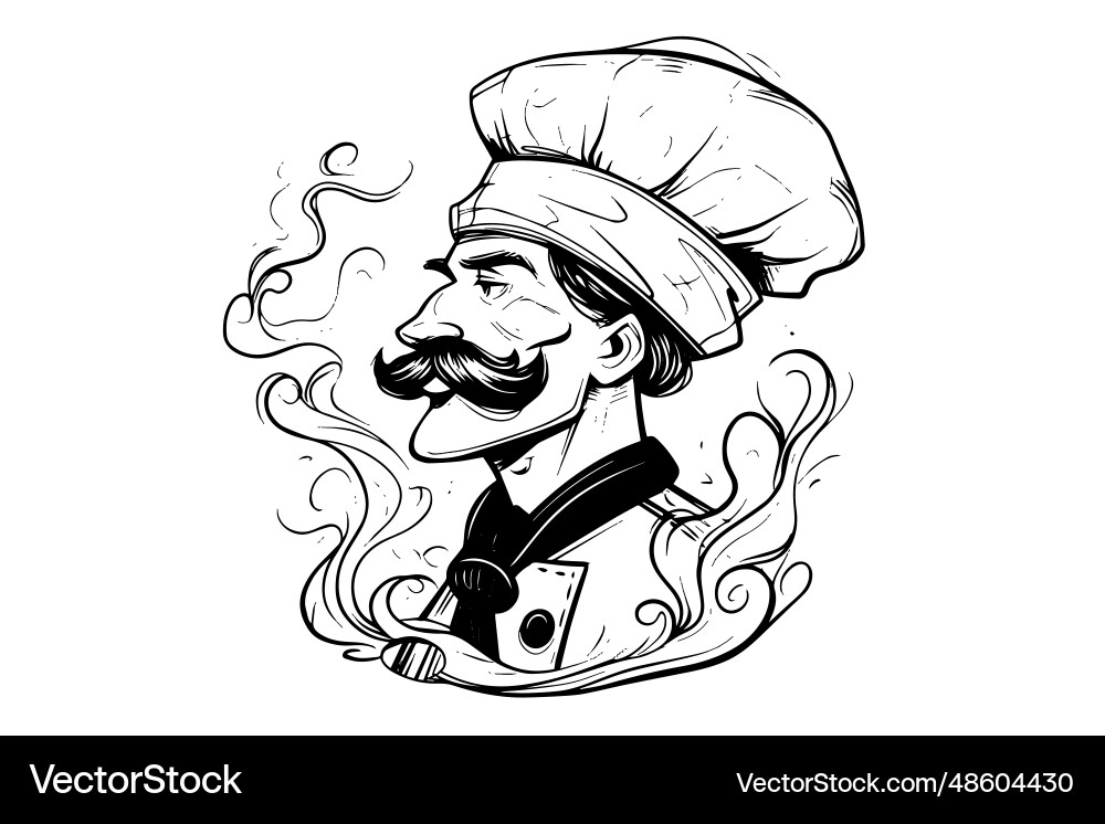 Chef in a hat side view logotype engraving style Chef in a hat side view logotype engraving style vector image