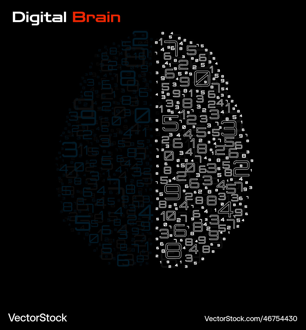 Digital brain with numbers artificial Vector Image