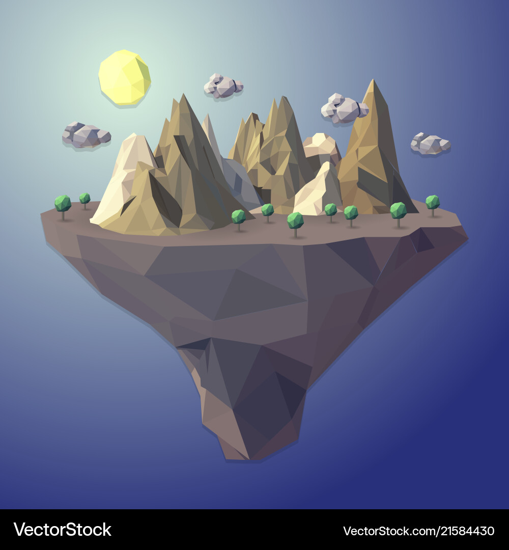 Low poly island landscape tree abstract nature mou