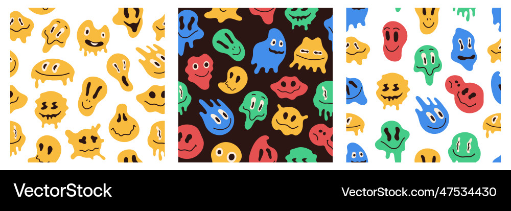 Melting smiley pattern seamless print of groovy Vector Image