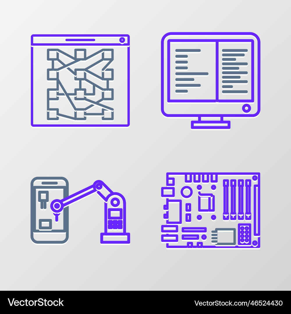 Set line electronic computer components Vector Image