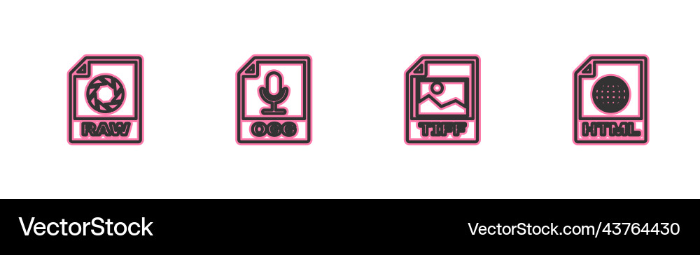 Set line raw file document tiff ogg and html Set line raw file document tiff ogg and html vector image